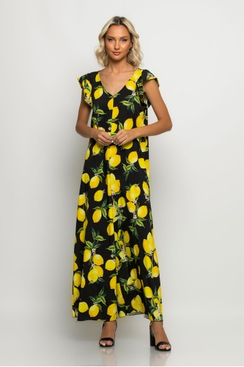 Ολόσωμη φόρμα με βολάν στα μανίκια lemon print λευκό