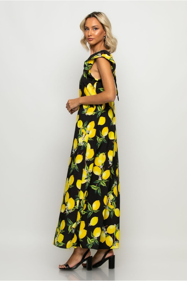 Ολόσωμη φόρμα με βολάν στα μανίκια lemon print μαύρο Ολόσωμη φόρμα με βολάν στα μανίκια lemon print μαύρο