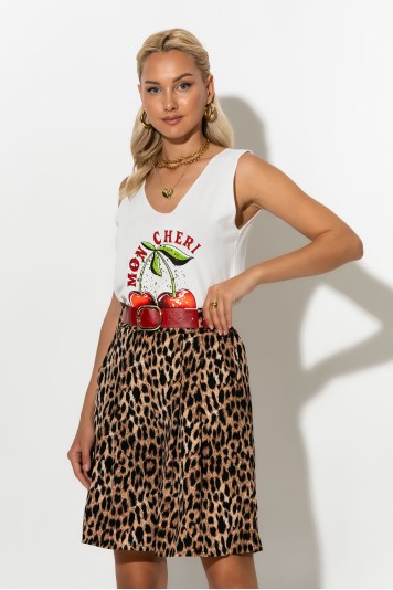 Βερμούδα leopard print με μπορντό ζώνη μπεζ σκούρο