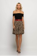 Βερμούδα leopard print με μπορντό ζώνη μπεζ ανοιχτό Βερμούδα leopard print με μπορντό ζώνη μπεζ ανοιχτό