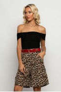 Βερμούδα leopard print με μπορντό ζώνη μπεζ ανοιχτό Βερμούδα leopard print με μπορντό ζώνη μπεζ ανοιχτό