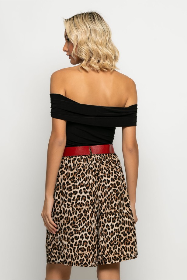 Βερμούδα leopard print με μπορντό ζώνη μπεζ ανοιχτό Βερμούδα leopard print με μπορντό ζώνη μπεζ ανοιχτό