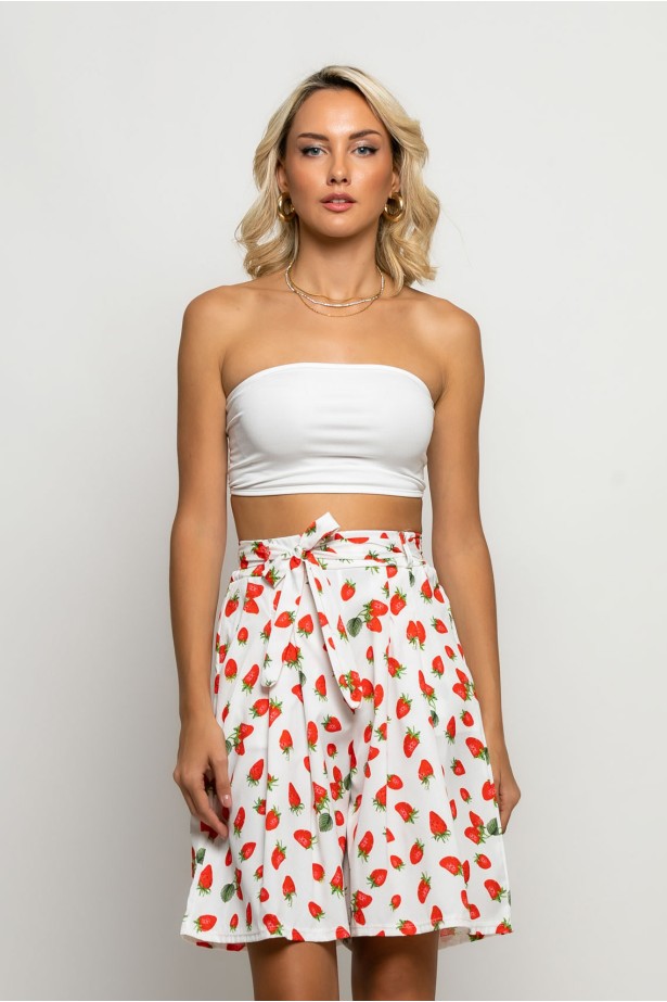 Βερμούδα με ζωνάκι strawberry print λευκό Βερμούδα με ζωνάκι strawberry print λευκό