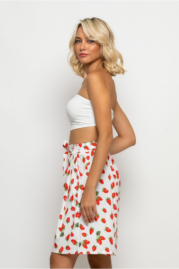 Βερμούδα με ζωνάκι strawberry print λευκό Βερμούδα με ζωνάκι strawberry print λευκό