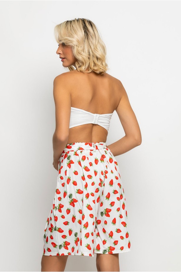 Βερμούδα με ζωνάκι strawberry print λευκό Βερμούδα με ζωνάκι strawberry print λευκό