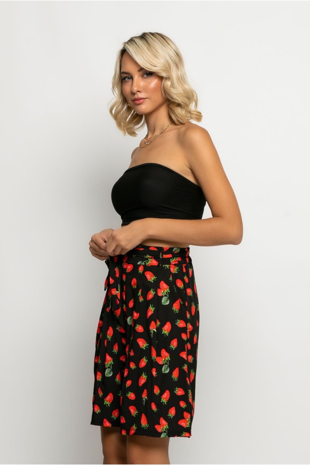 Βερμούδα με ζωνάκι strawberry print μαύρο Βερμούδα με ζωνάκι strawberry print μαύρο