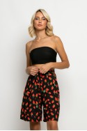 Βερμούδα με ζωνάκι strawberry print μαύρο Βερμούδα με ζωνάκι strawberry print μαύρο