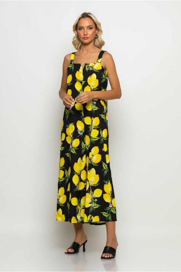 Ολόσωμη φόρμα τιραντέ με δέσιμο στην πλάτη lemon print μαύρο Ολόσωμη φόρμα τιραντέ με δέσιμο στην πλάτη lemon print μαύρο