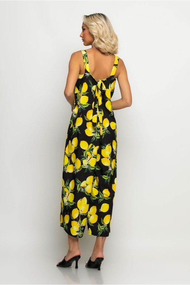 Ολόσωμη φόρμα τιραντέ με δέσιμο στην πλάτη lemon print μαύρο Ολόσωμη φόρμα τιραντέ με δέσιμο στην πλάτη lemon print μαύρο