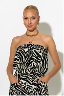 Baggy στράπλες ολόσωμη φόρμα λεοπαρ zebra μαύρο