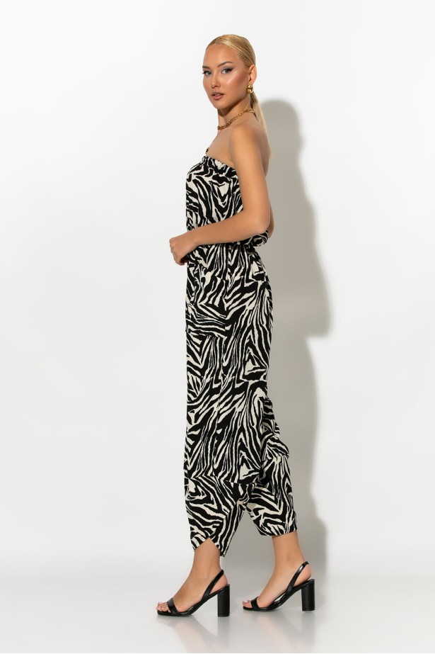 Baggy στράπλες ολόσωμη φόρμα λεοπαρ zebra μαύρο Baggy στράπλες ολόσωμη φόρμα λεοπαρ zebra μαύρο