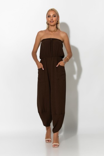 Baggy στράπλες ολόσωμη φόρμα καφέ