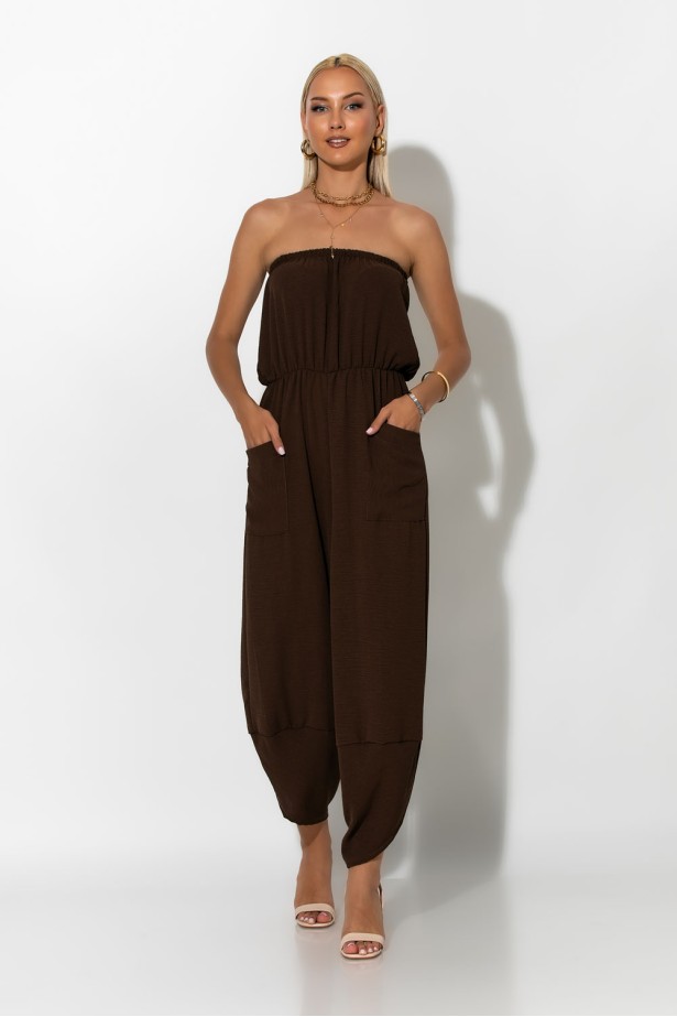 Baggy στράπλες ολόσωμη φόρμα καφέ Baggy στράπλες ολόσωμη φόρμα καφέ