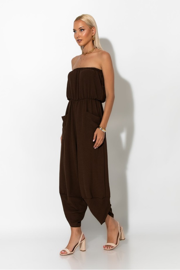 Baggy στράπλες ολόσωμη φόρμα καφέ Baggy στράπλες ολόσωμη φόρμα καφέ