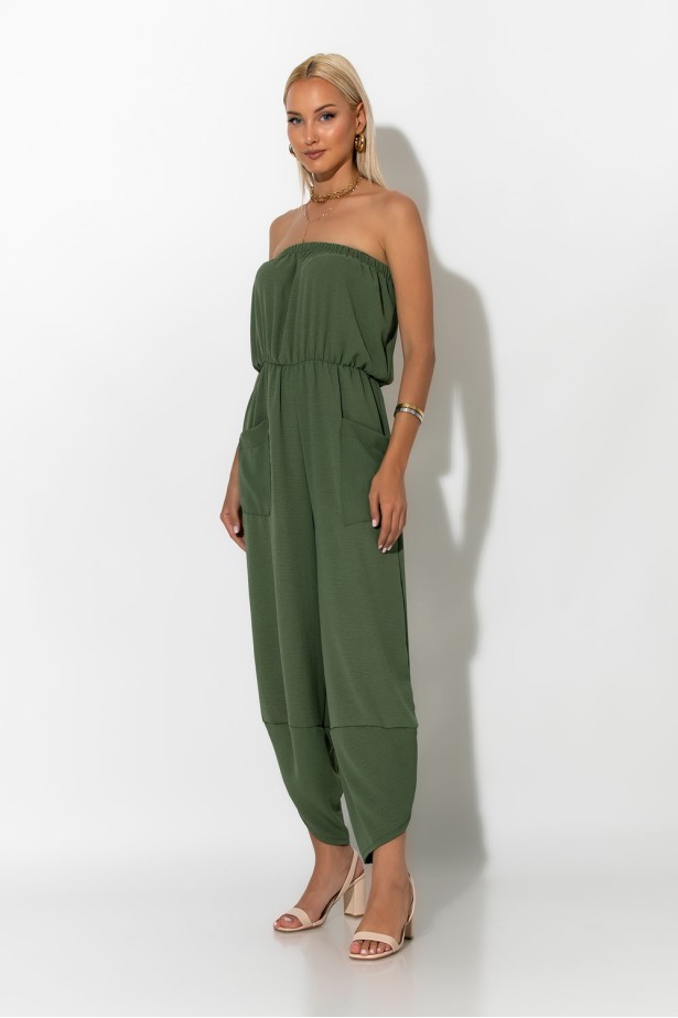 Baggy στράπλες ολόσωμη φόρμα χακί Baggy στράπλες ολόσωμη φόρμα χακί