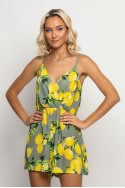 Ολόσωμο σορτς τιραντέ κρουαζέ με lemon print χακί Ολόσωμο σορτς τιραντέ κρουαζέ με lemon print χακί