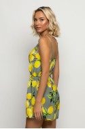 Ολόσωμο σορτς τιραντέ κρουαζέ με lemon print χακί Ολόσωμο σορτς τιραντέ κρουαζέ με lemon print χακί