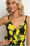 Ολόσωμο σορτς τιραντέ κρουαζέ με lemon print μαύρο Ολόσωμο σορτς τιραντέ κρουαζέ με lemon print μαύρο