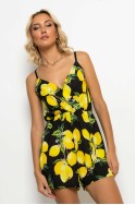 Ολόσωμο σορτς τιραντέ κρουαζέ με lemon print μαύρο Ολόσωμο σορτς τιραντέ κρουαζέ με lemon print μαύρο