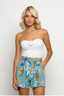Σορτς με ζωνάκι floral σιέλ-μπεζ Σορτς με ζωνάκι floral σιέλ-μπεζ