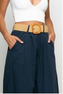 Cropped παντελόνα με ζώνη μπλε navy Cropped παντελόνα με ζώνη μπλε navy