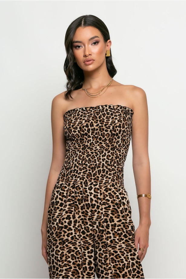 Ολόσωμη φόρμα στράπλες animal print leopard Ολόσωμη φόρμα στράπλες animal print leopard