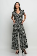 Ολόσωμη φόρμα με βολάν στα μανίκια animal print zebra μαύρο Ολόσωμη φόρμα με βολάν στα μανίκια animal print zebra μαύρο
