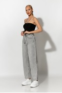 Baggy jean mom fit με ζωνάκι ανθρακί Baggy jean mom fit με ζωνάκι ανθρακί