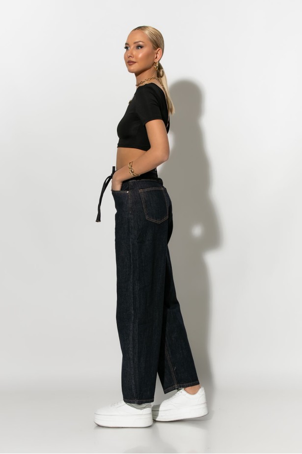 Jean baggy με ζωνάκι μπλε ντένιμ Jean baggy με ζωνάκι μπλε ντένιμ