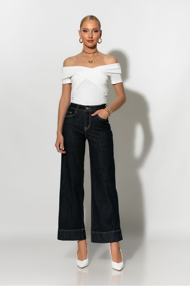 Jean mom fit με λεοπάρ λεπτομέρεια πίσω μπλε ντένιμ Jean mom fit με λεοπάρ λεπτομέρεια πίσω μπλε ντένιμ