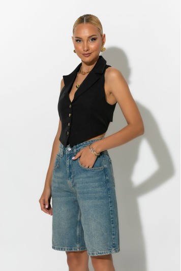 Jean loose βερμούδα λευκό