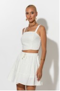 Σετ τύπου λινό crop top και φούστα - σορτς με στρας λευκό Σετ τύπου λινό crop top και φούστα - σορτς με στρας λευκό