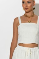 Σετ τύπου λινό crop top και φούστα - σορτς με στρας λευκό Σετ τύπου λινό crop top και φούστα - σορτς με στρας λευκό