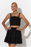 Σετ τύπου λινό crop top και φούστα - σορτς με στρας μαύρο