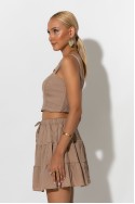 Σετ τύπου λινό crop top και φούστα - σορτς με στρας ταμπά Σετ τύπου λινό crop top και φούστα - σορτς με στρας ταμπά