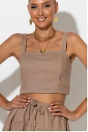 Σετ τύπου λινό crop top και φούστα - σορτς με στρας ταμπά Σετ τύπου λινό crop top και φούστα - σορτς με στρας ταμπά