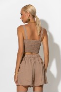 Σετ crop top με σφηγκοφωλιά πίσω και σορτς με στρας ταμπά Σετ crop top με σφηγκοφωλιά πίσω και σορτς με στρας ταμπά