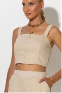 Σετ crop top με σφηγκοφωλιά πίσω και σορτς με στρας μπεζ Σετ crop top με σφηγκοφωλιά πίσω και σορτς με στρας μπεζ