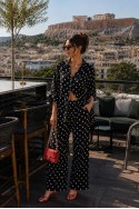 Σετ πουκαμίσα και παντελόνα πουά με λινό μαύρο