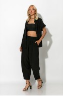 Σετ πουκάμισο και baggy παντελόνι τύπου λινό μαύρο Σετ πουκάμισο και baggy παντελόνι τύπου λινό μαύρο