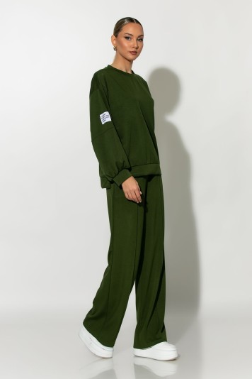 Σετ παντελόνα και oversized μπλούζα με pach στο μανίκι σιέλ