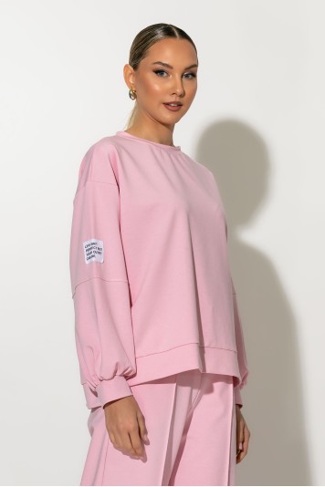 Σετ παντελόνα και oversized μπλούζα με pach στο μανίκι σιέλ