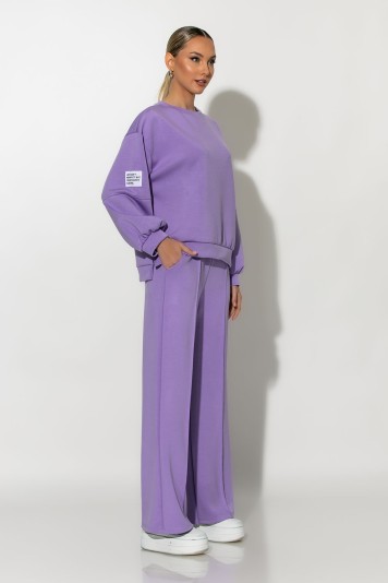 Σετ παντελόνα και oversized μπλούζα με pach στο μανίκι ροζ