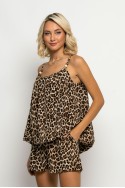 Σετ τιραντέ balloon μπλούζα και σορτσ leopard print μπεζ ανοιχτό