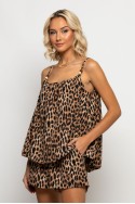 Σετ τιραντέ balloon μπλούζα και σορτσ leopard print μπεζ σκούρο Σετ τιραντέ balloon μπλούζα και σορτσ leopard print μπεζ σκούρο