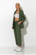 Σετ blazer με λεοπάρ φόδρα και παντελόνι με ζωνάκι χακί Σετ blazer με λεοπάρ φόδρα και παντελόνι με ζωνάκι χακί