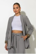 Σετ blazer με λεοπάρ φόδρα και παντελόνι με ζωνάκι γκρι Σετ blazer με λεοπάρ φόδρα και παντελόνι με ζωνάκι γκρι