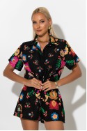 Σετ floral πουκάμισο με δέσιμο και σορτς μαύρο-ροζ Σετ floral πουκάμισο με δέσιμο και σορτς μαύρο-ροζ