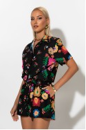 Σετ floral πουκάμισο με δέσιμο και σορτς μαύρο-ροζ Σετ floral πουκάμισο με δέσιμο και σορτς μαύρο-ροζ