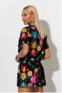 Σετ floral πουκάμισο με δέσιμο και σορτς μαύρο-ροζ Σετ floral πουκάμισο με δέσιμο και σορτς μαύρο-ροζ